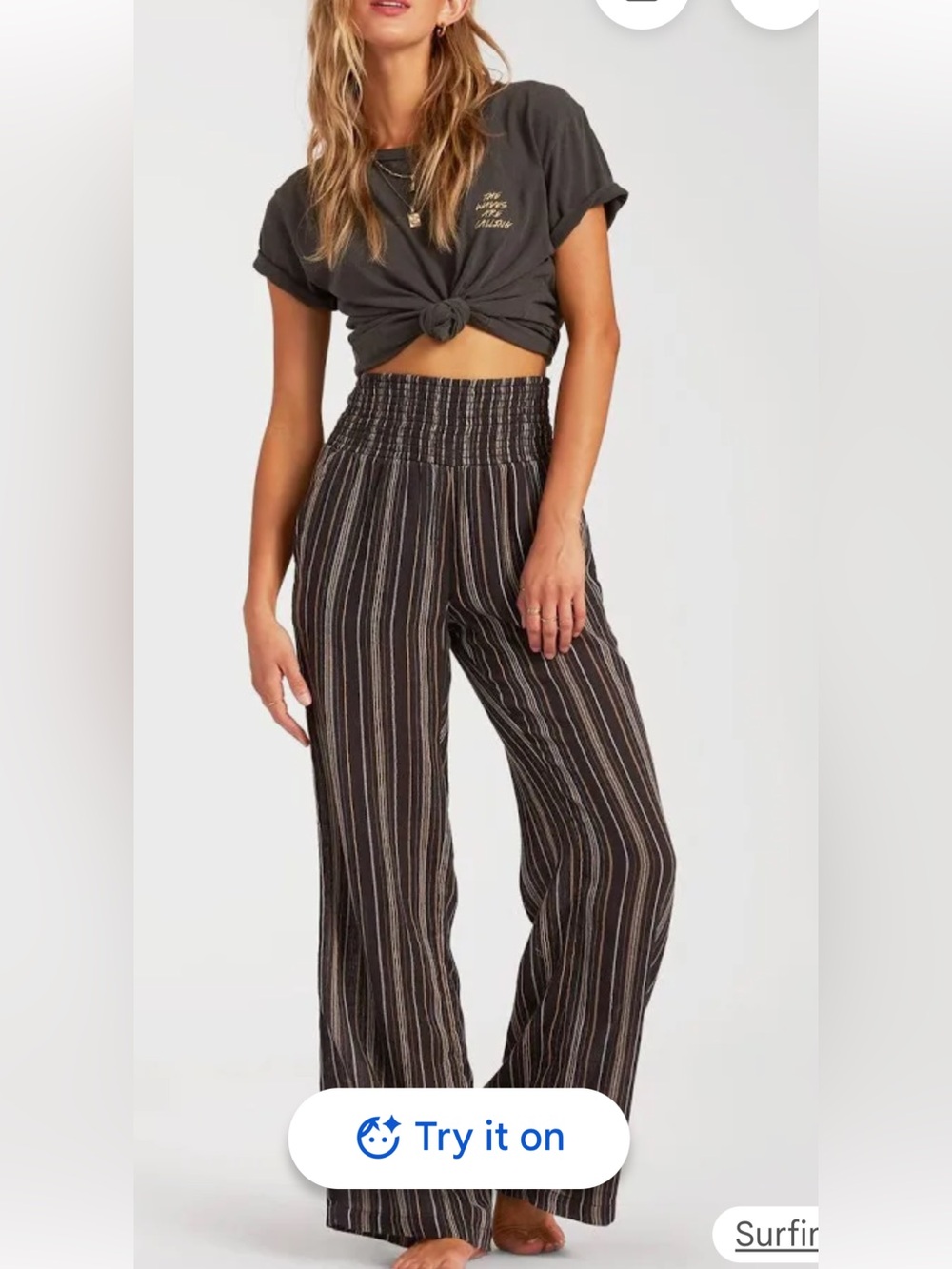 Billabong Striped pants- waist band sz L- Black front and back pockets